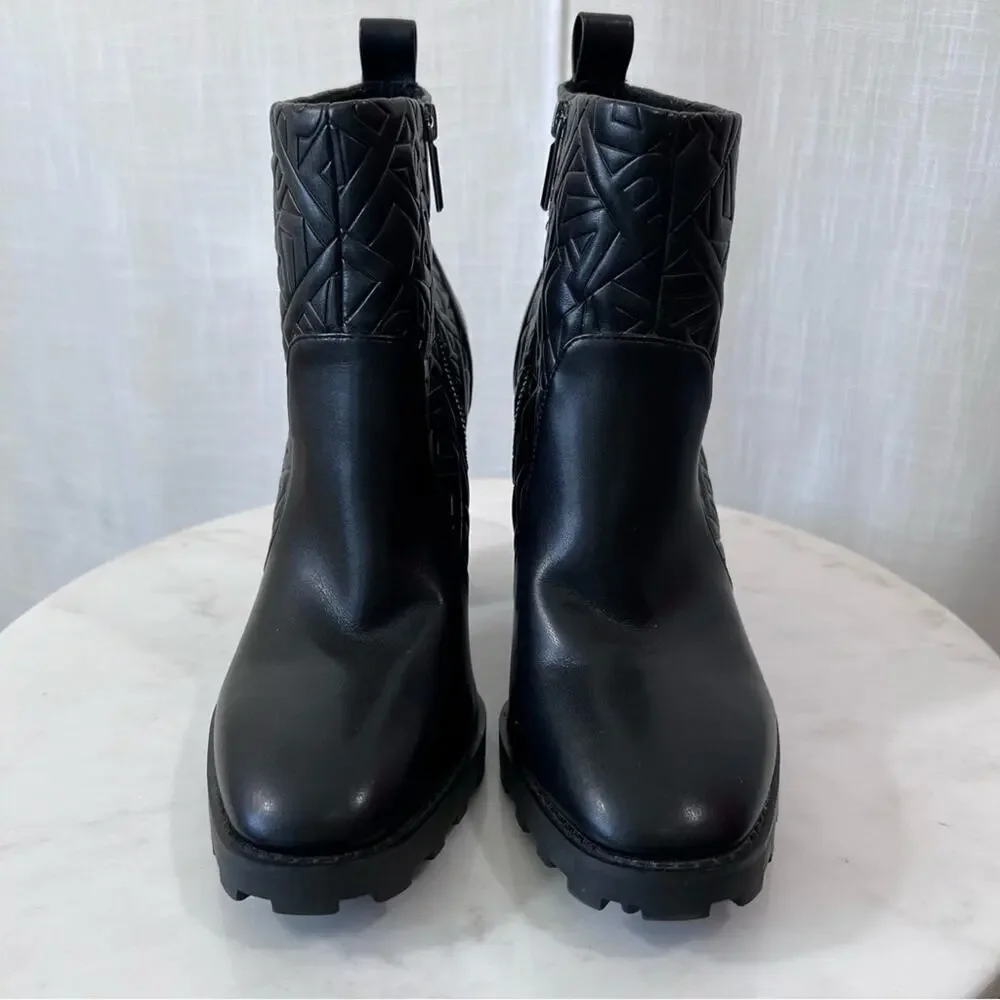 Karl Lagerfeld Ankle Boots Paris Petria Logo Quilted Square Toe Heeled Size 9.5